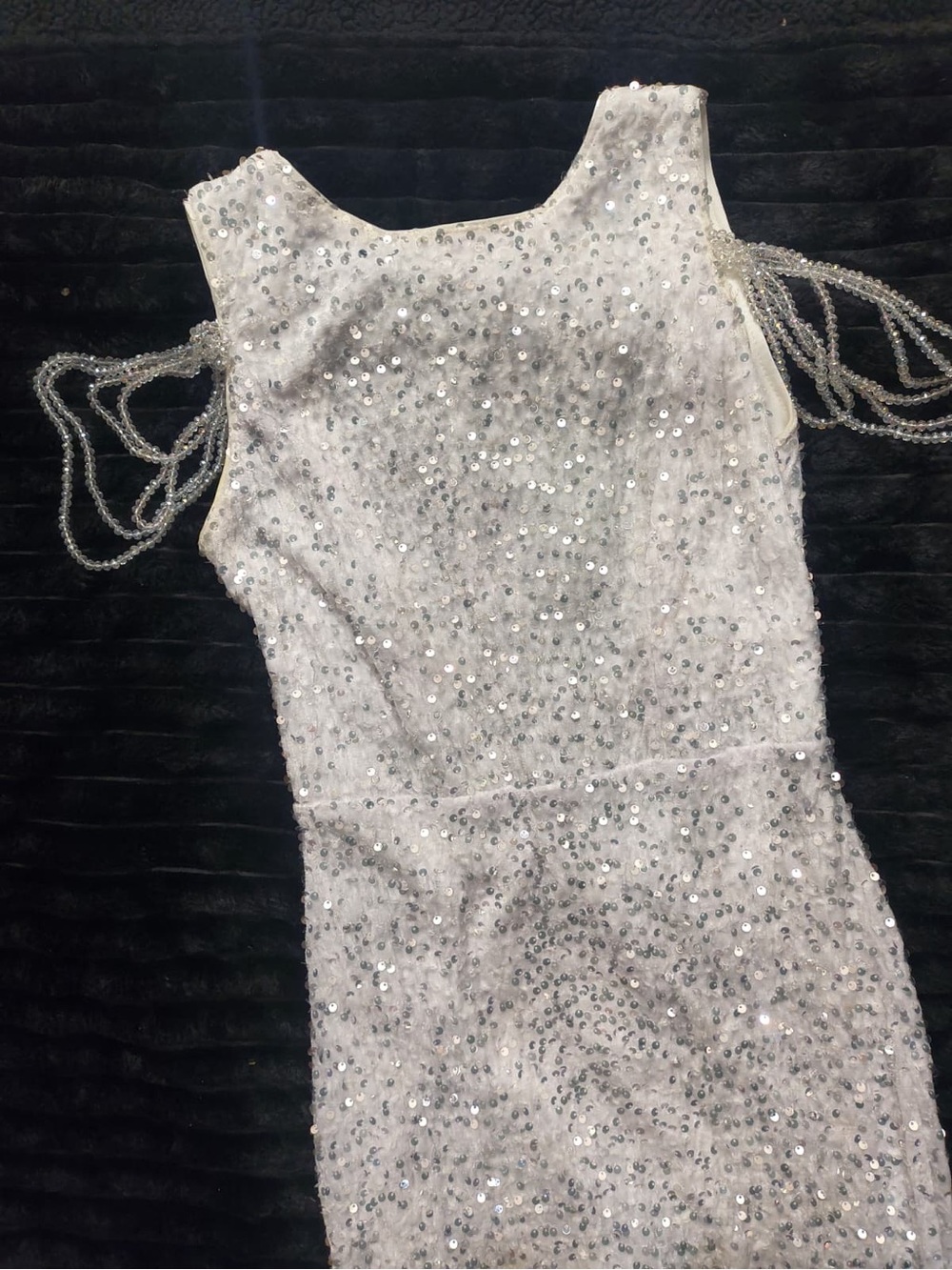 Sparkling Silver Sequin Kids Costume Dress with Beaded Shoulder Straps